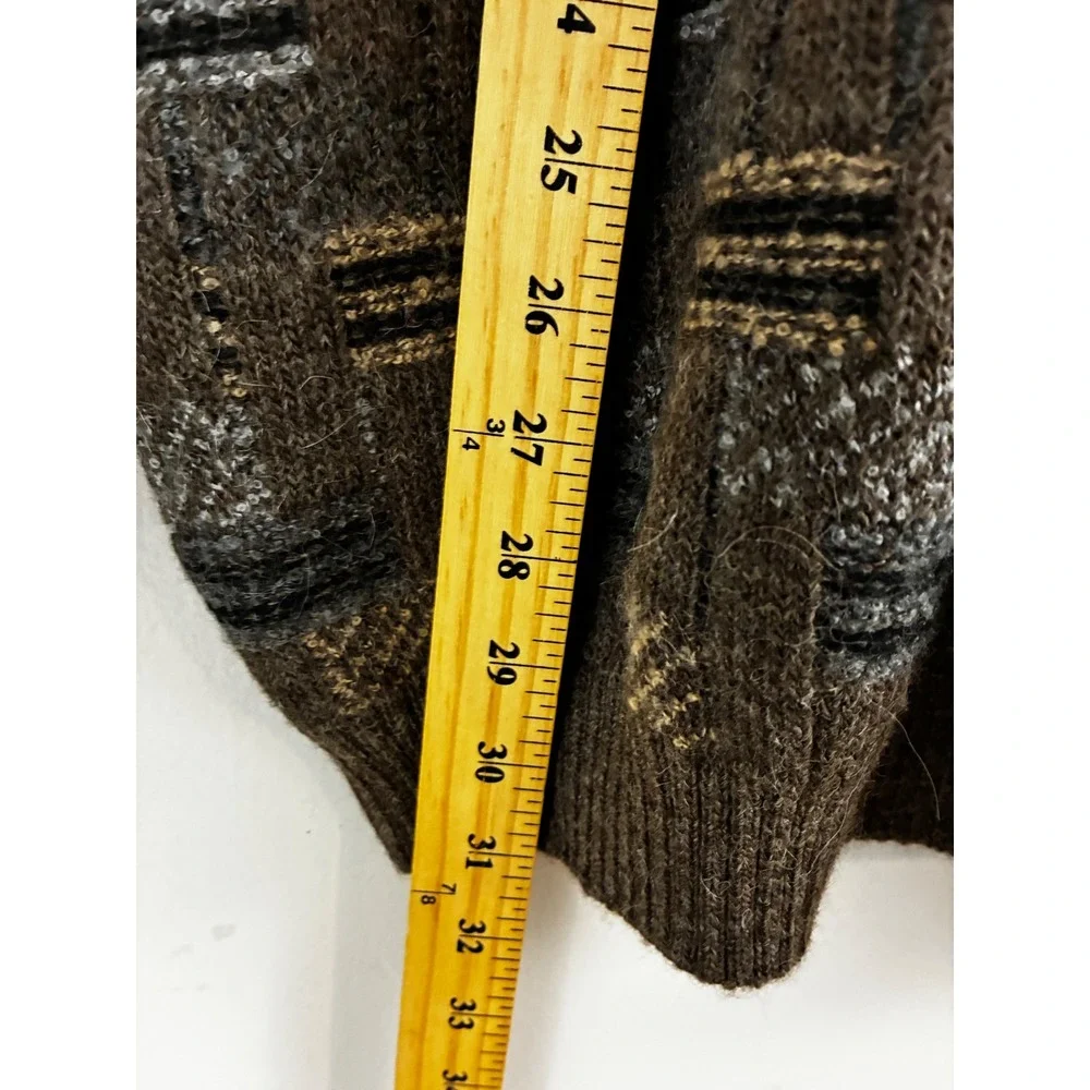 Cellinni V-Neck Sweater Mens XL Brown Wool Alpaca Blend Geometric Made in Italy